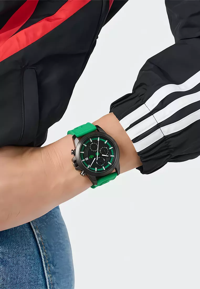 Adidas Gents Expression Two Chrono - Jam Tangan Analog Pria - Stainless Steel Case Green Silicone Strap - AOFH24522