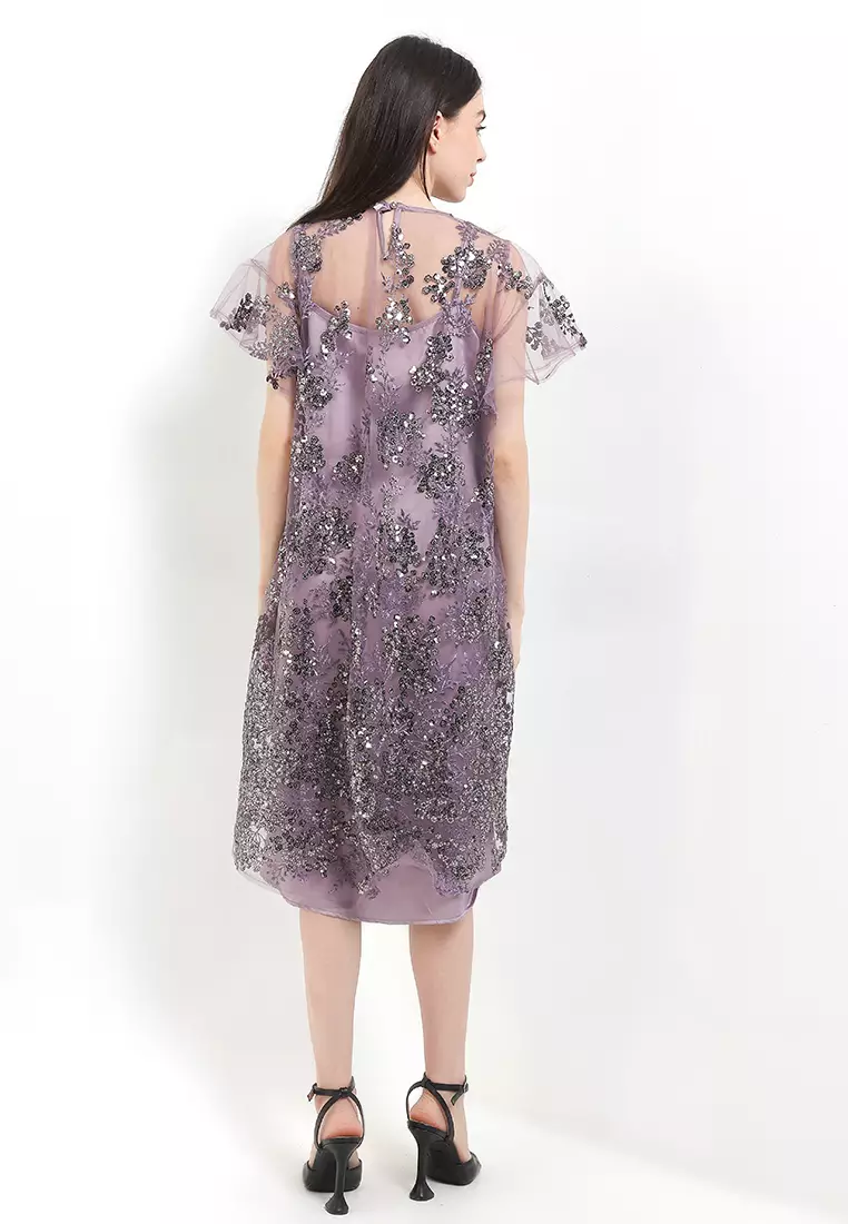 Seq Emb Ruffle Sleeves Dress