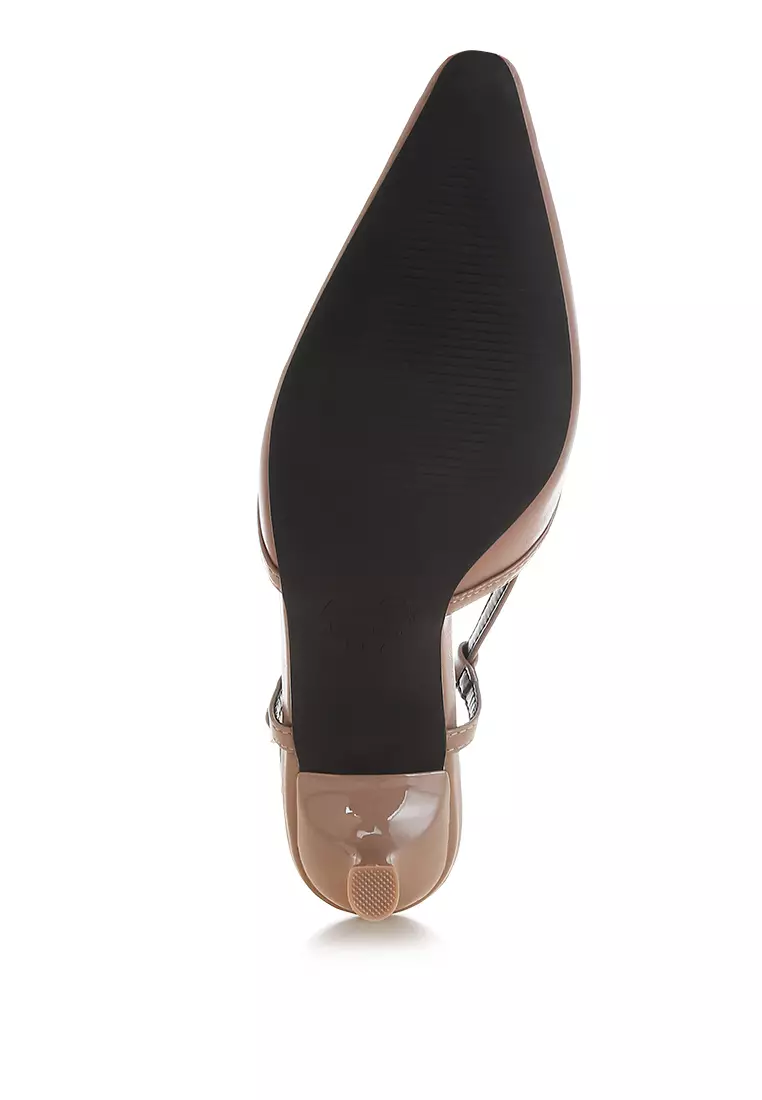 Slingback Pin Buckle Kitten Heels In Taupe