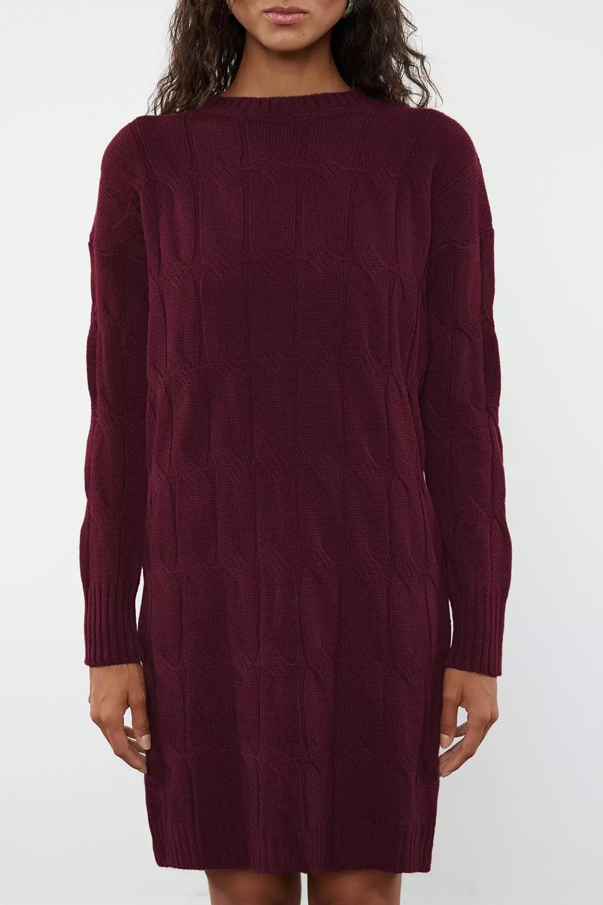 Burgundy Hair Weave Mini Mini Knitwear Crew Neck Knitwear Dress Twoaw22El0027