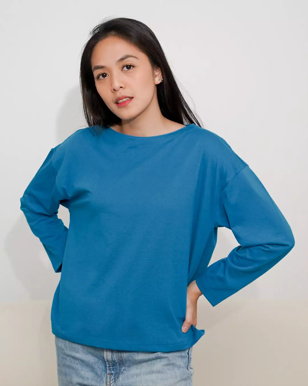 Matsuda Kaos Oversize Polos Wanita Lengan Panjang T Shirt Olive