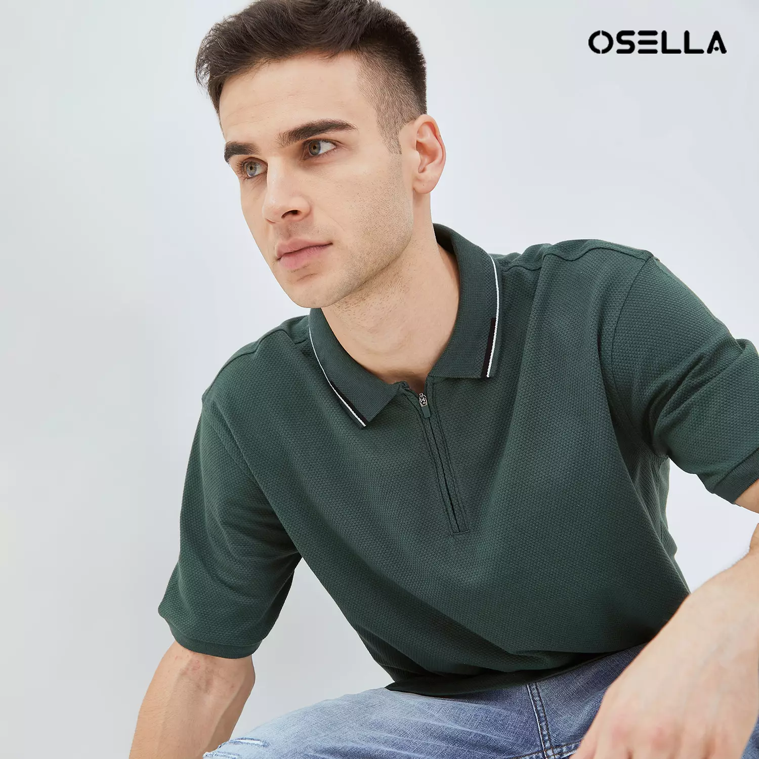 [New] Osella Theo Textured Zipper Polo Shirt 2021500273 | Kaos Polo Pria
