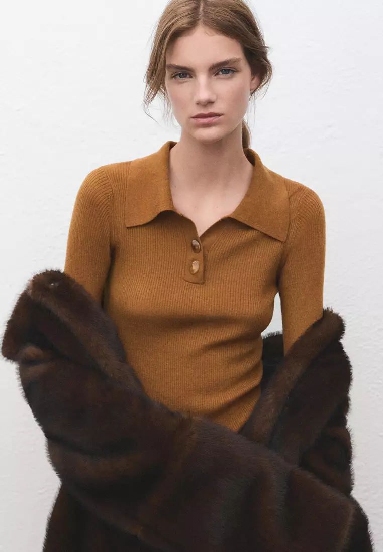 Polo-Neck Ribbed Sweater
