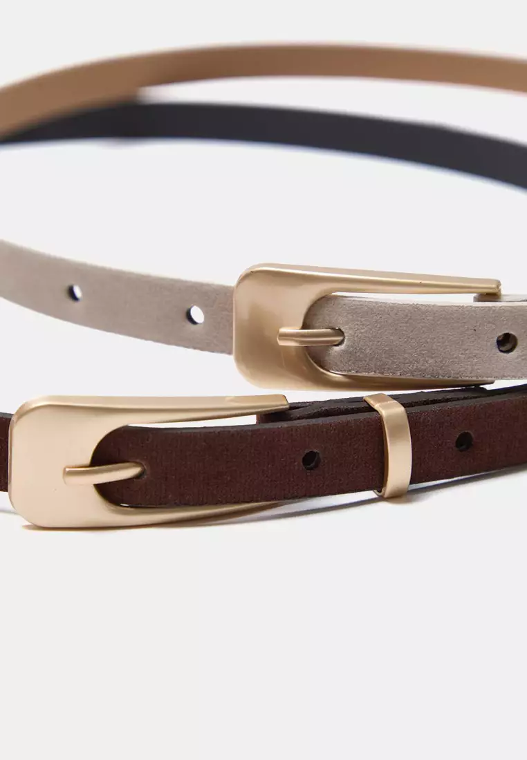 Pin Buckle Slim Belt 2-Pack