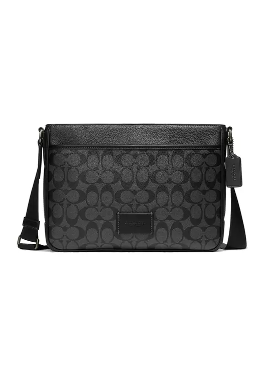 COACH Men's District Signature Canvas Crossbody Bag Charcoal/Black CH078