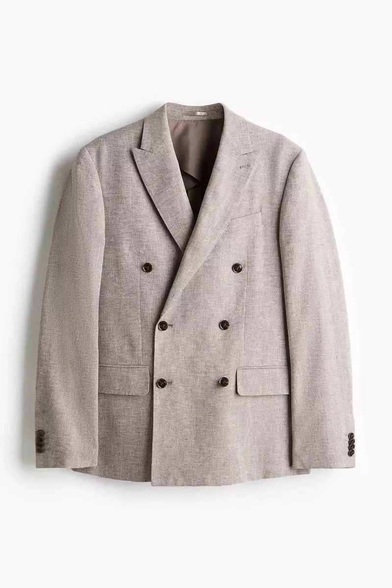 Relaxed Fit Double-breasted linen-blend jacket
