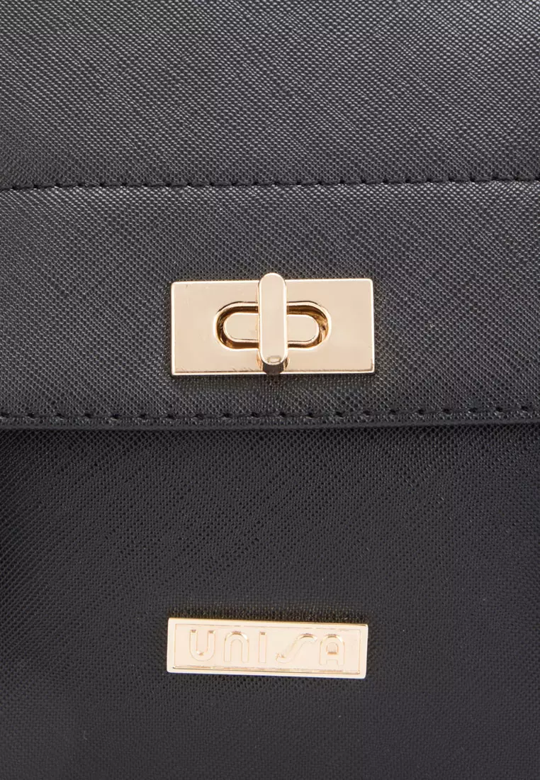 Unisa Saffiano Texture Mini Sling Bag With Turn Lock