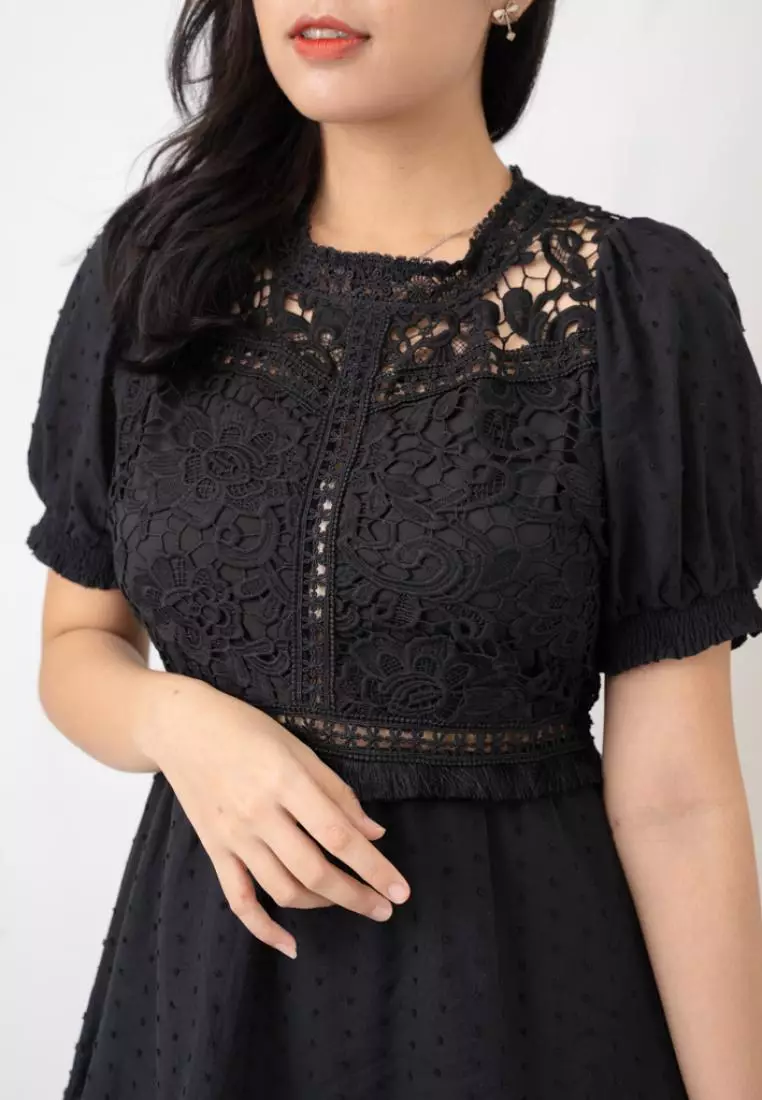 ELEGANT PREMIUM 3D LACE AND COTTON DRESS WITH TASSEL FINISHING