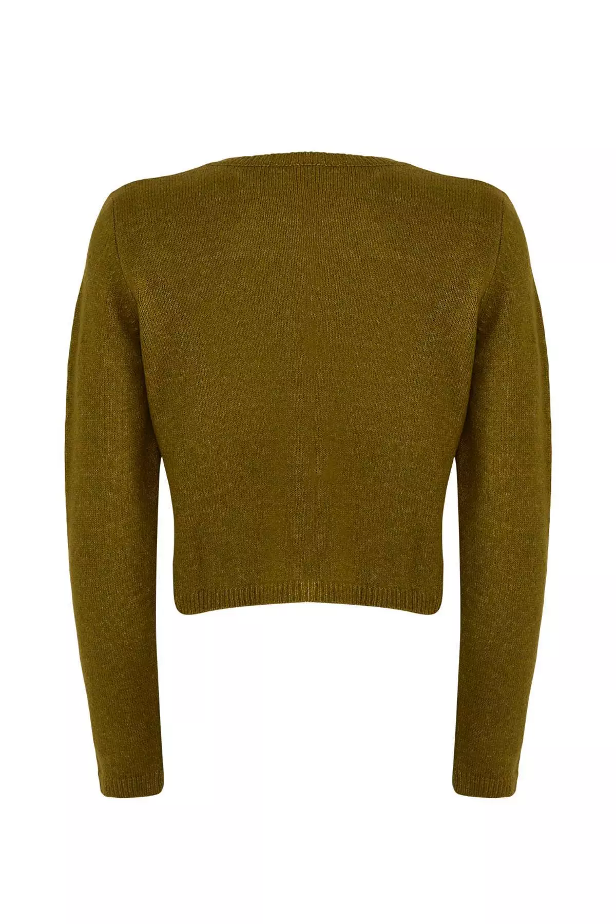 Khaki Crop Soft Textured 2 Piece Blouse Cardigan Knitwear Set