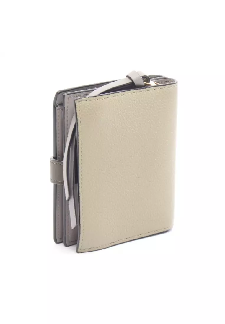Pre-Loved LOEWE compact zip wallet Bi-fold wallet leather gray green Khaki green gray