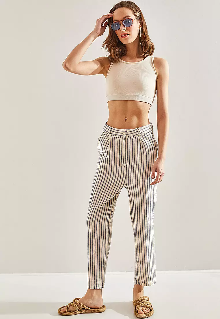 Striped Front Pop Up Trousers