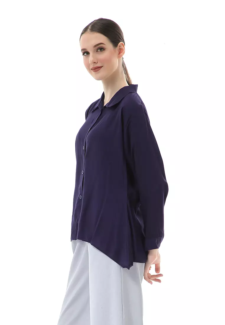 Ayudia Shirt Long Sleeve Atasan Wanita Premium Quality - Navy