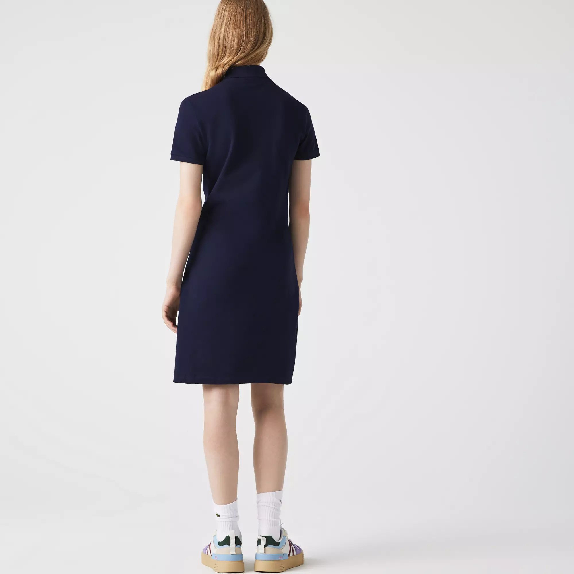 Women's Stretch Cotton Piqué Polo Dress - Navy - Navy