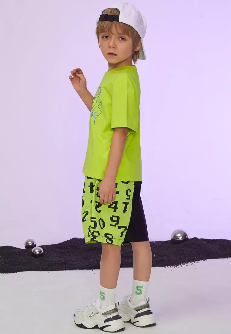 One Side Graphic Print Mid Shorts