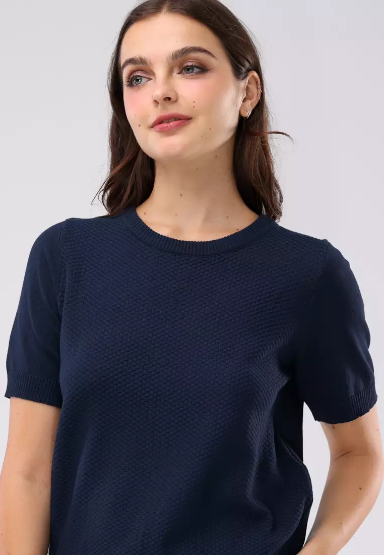 Textured Knitted Short Sleeves Blouse