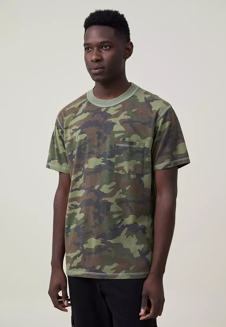 Buy online Grey Camouflage Print Short Sleeves T-shirt from top