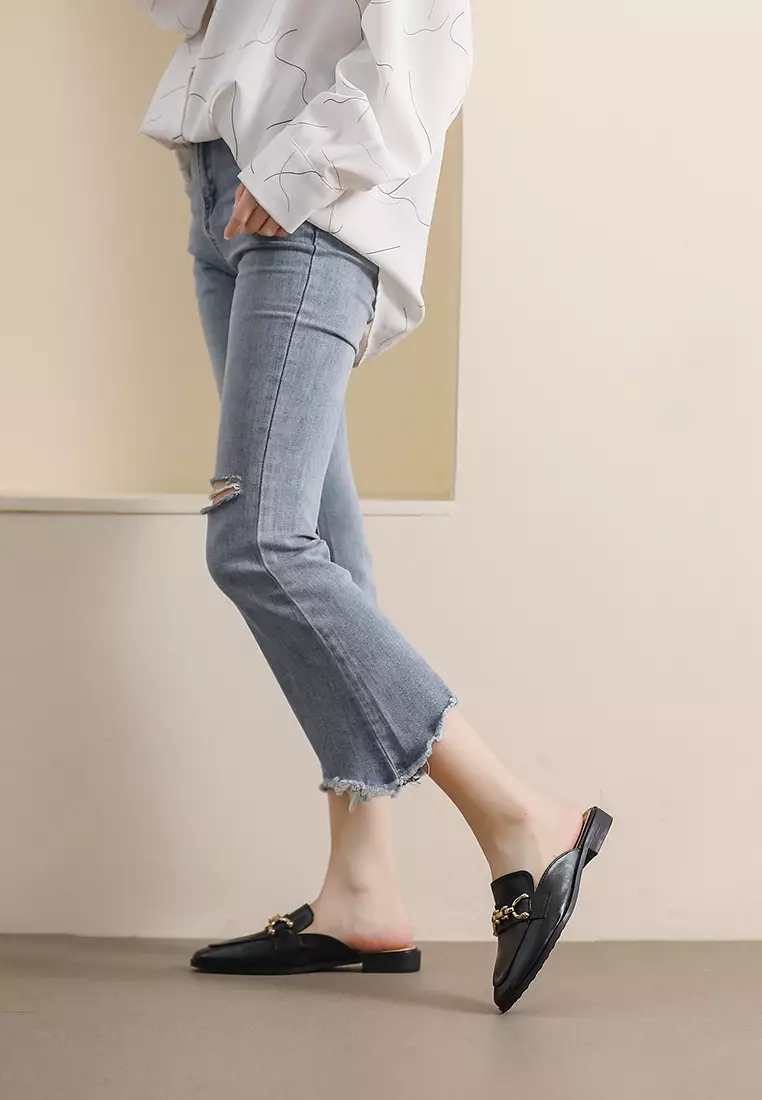 Horsebit Synthetic Leather Mules WW340-8