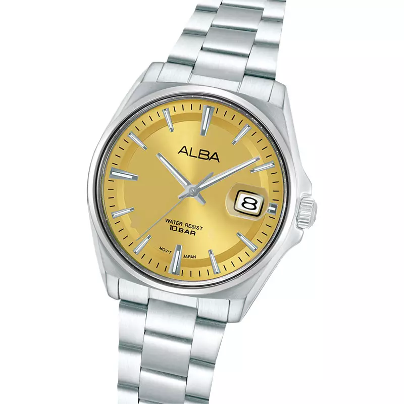 Jam Tangan Unisex Alba Active AS9V95X1 Yellow Gold Dial Stainless Steel Strap