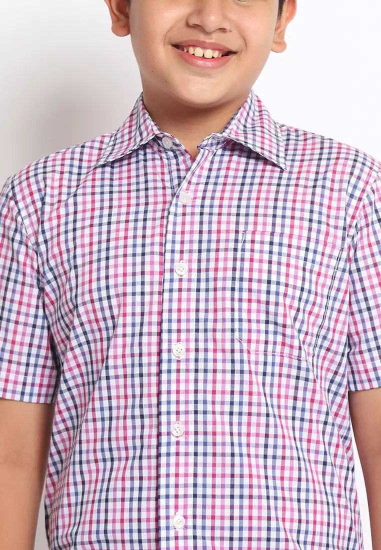 Kemeja Anak Laki Lengan Pendek Kotak White Purple - BRIGHT
