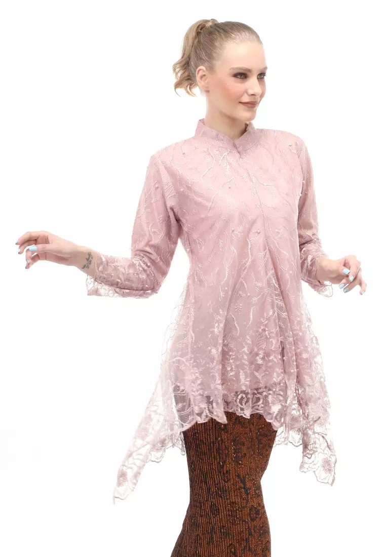 Kebaya Tunik Atasan Wanita Design Tulle Premium Quality - Rose Gold