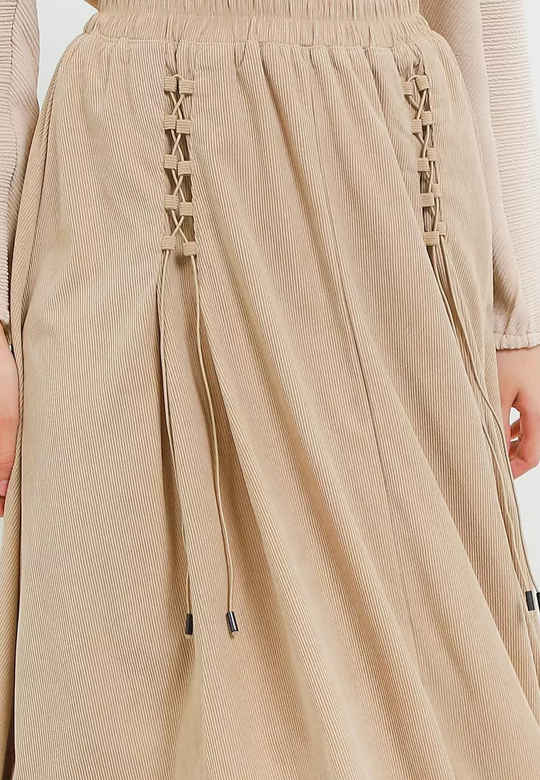 Midi Corduroy Skirt W/ Lacing Cord Detail