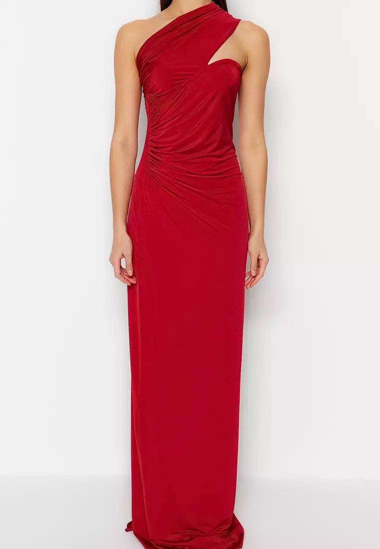 Asymmetrical Ruched Evening Maxi Dress