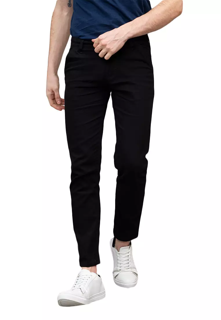 Celana Chino Panjang Pria Slim fit Stretch Jeans Hitam