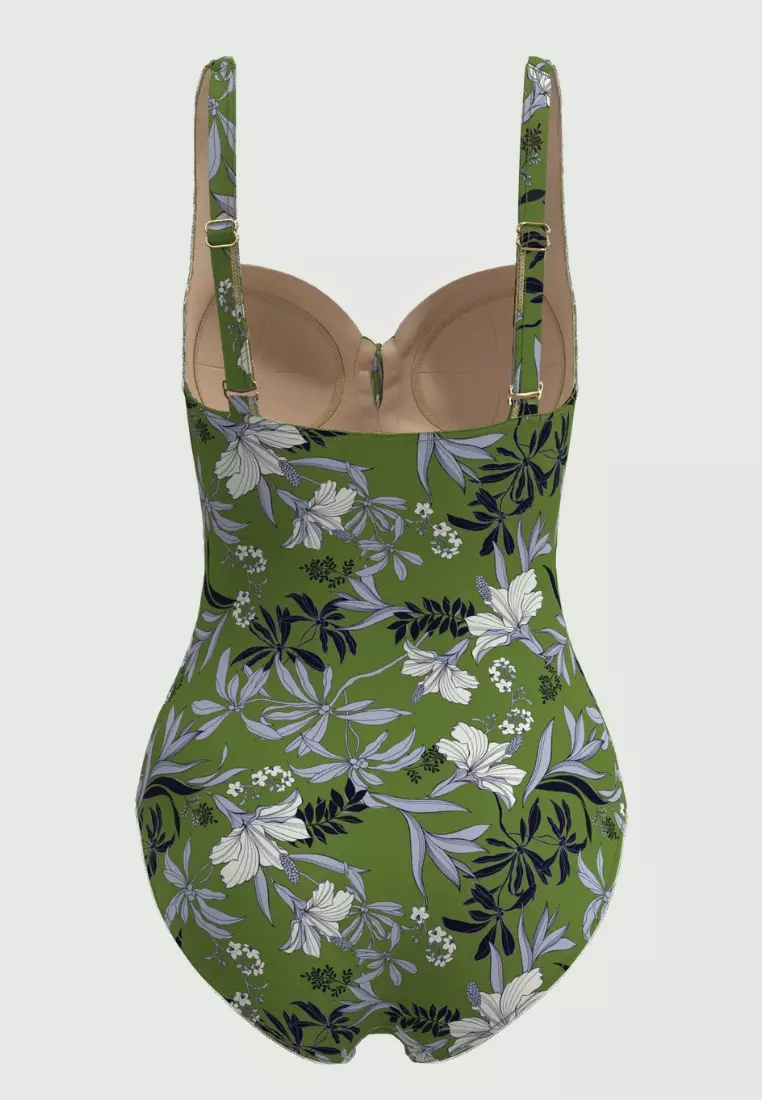 Wild Hibiscus Sea Green Plus Cup Tie Front Onepiece