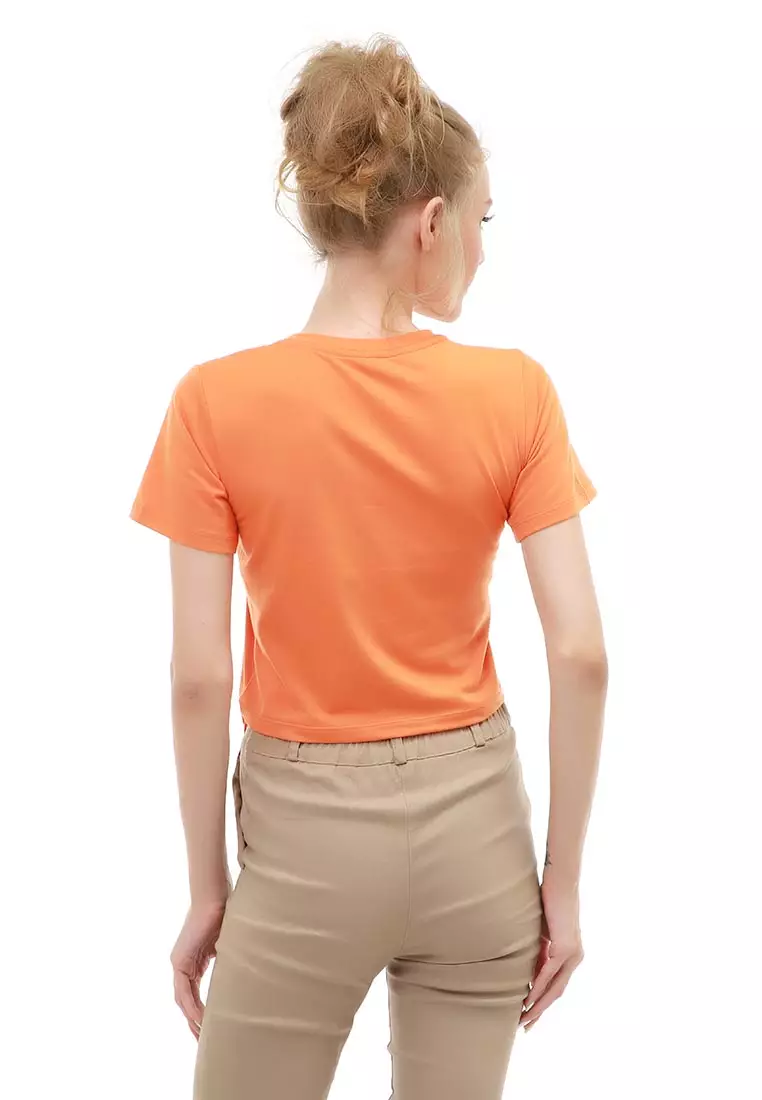 Genevie T-Shirt Kaos Crop Atasan Kasual Wanita Lengan Pendek Material Span Single Jersey ORIGINAL - Orange