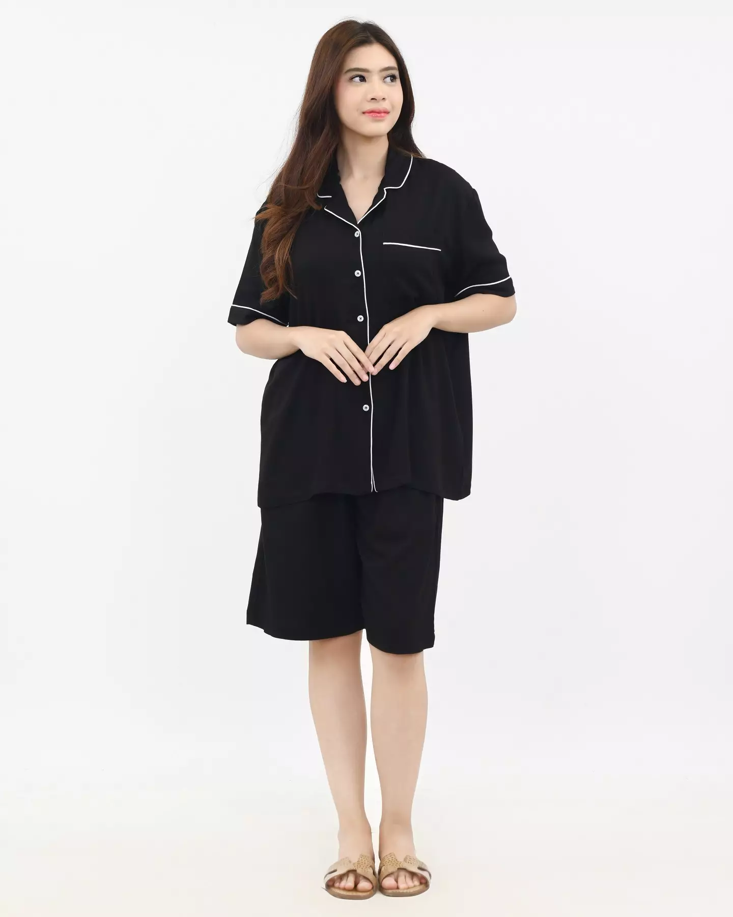 BUNDLING 2 PCS Piyama Couple Basic - HITAM Pria Wanita Size L-XXL