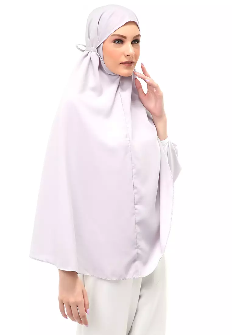 Nindy Jilbab Khimar Bergo Jumbo Motif Polos Relaxed Fit - Silver