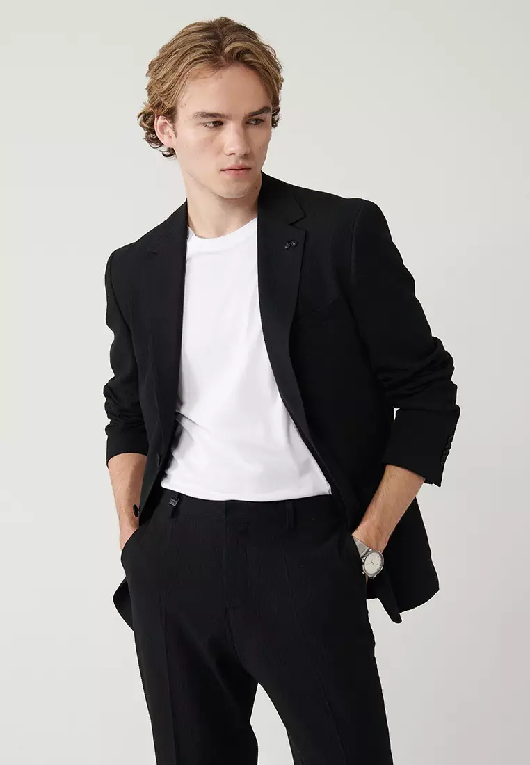 Men's Black Slit Unlined Flexible Fabric Jacket A41Y4000