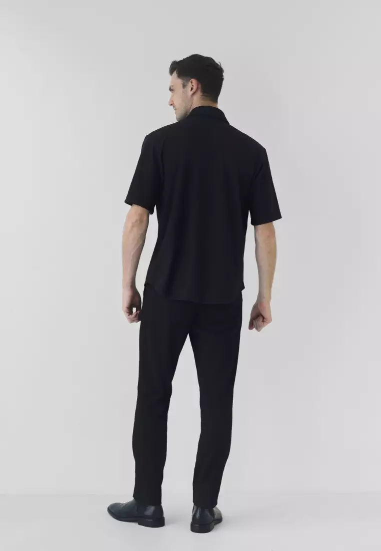 Cotton Well Lyon Waffle Shirt Black