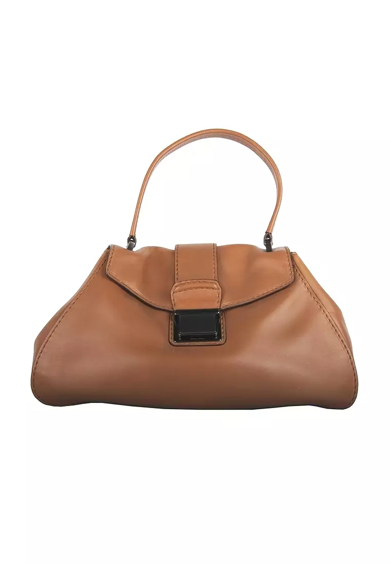 Miu Miu Brown Chevron Leather Grommet Satchel Miu Miu