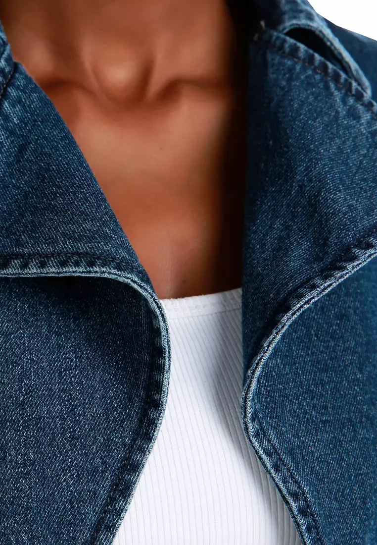 Jaket Denim Rajutan Yang Sangat Cantik Dengan Warna Mid Navy