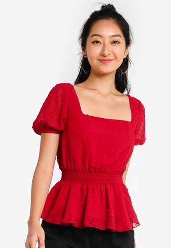 Shop Something Borrowed Square Neck Chiffon Smock Top Online On