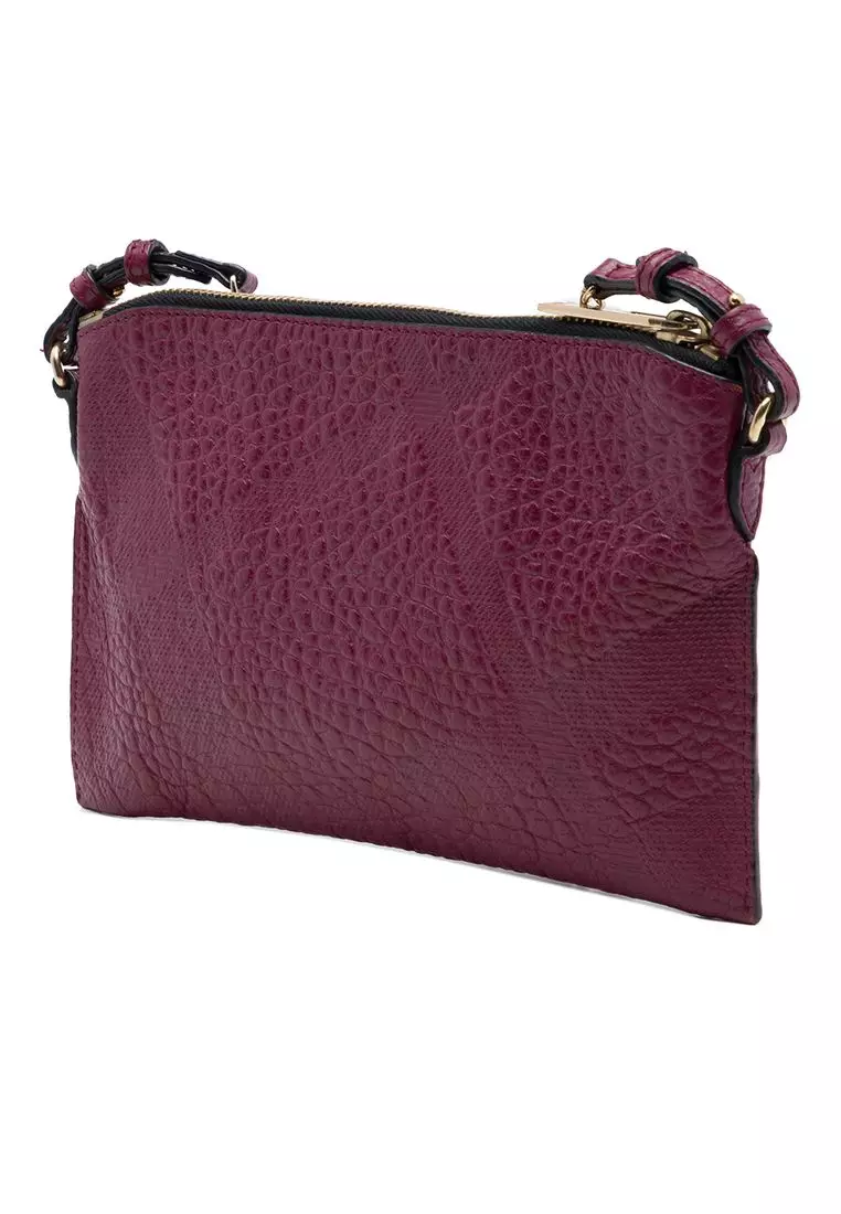 Pre-Loved Burberry Grain Check Embossed Leather Peyton Crossbody