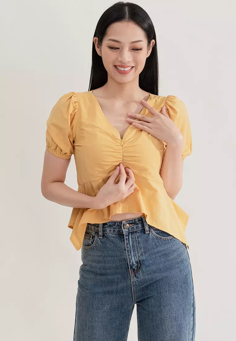 V领前隐形拉链上衣