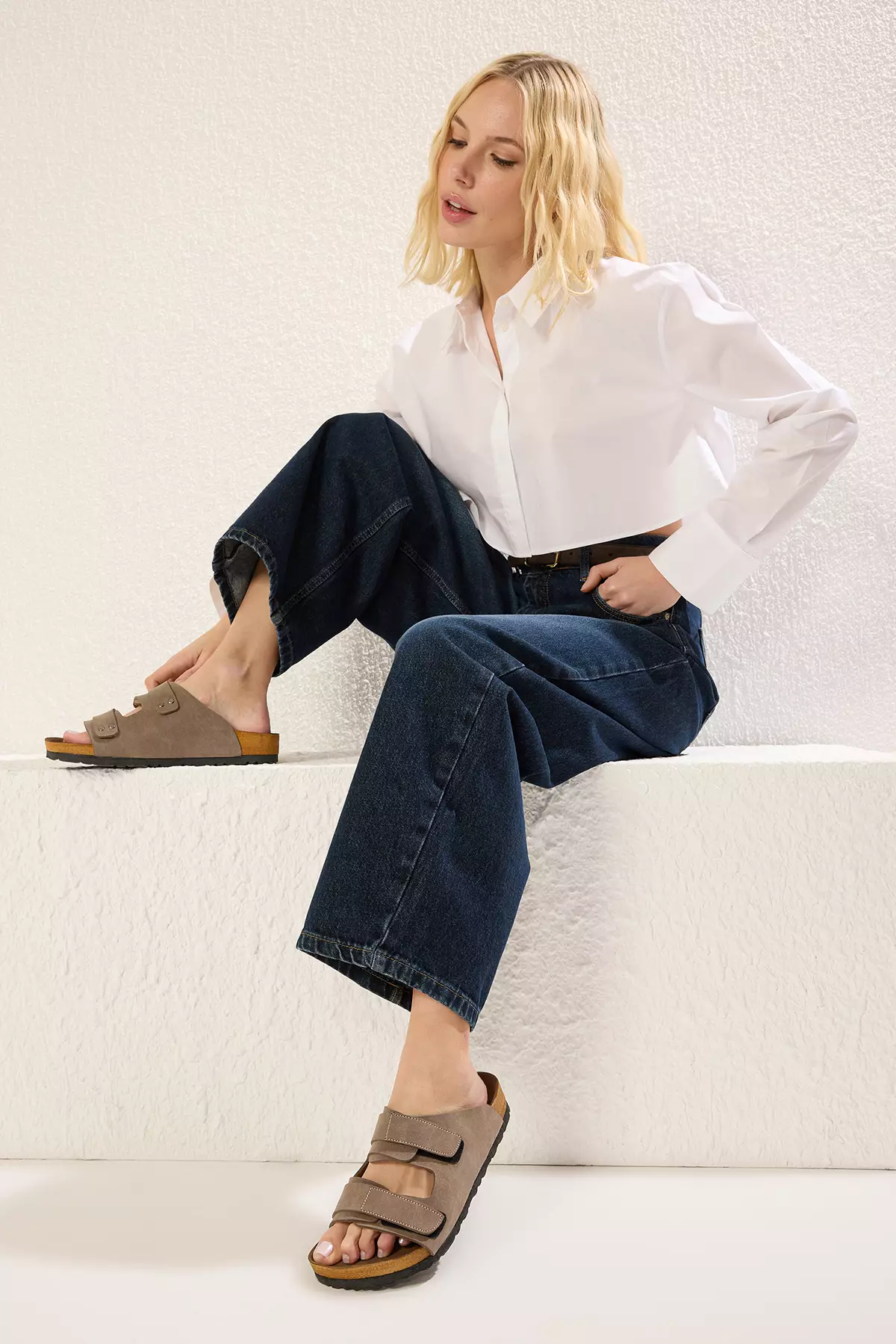 Mink Double Velcro Strappy Flat Women's Slippers Takss25Te00002