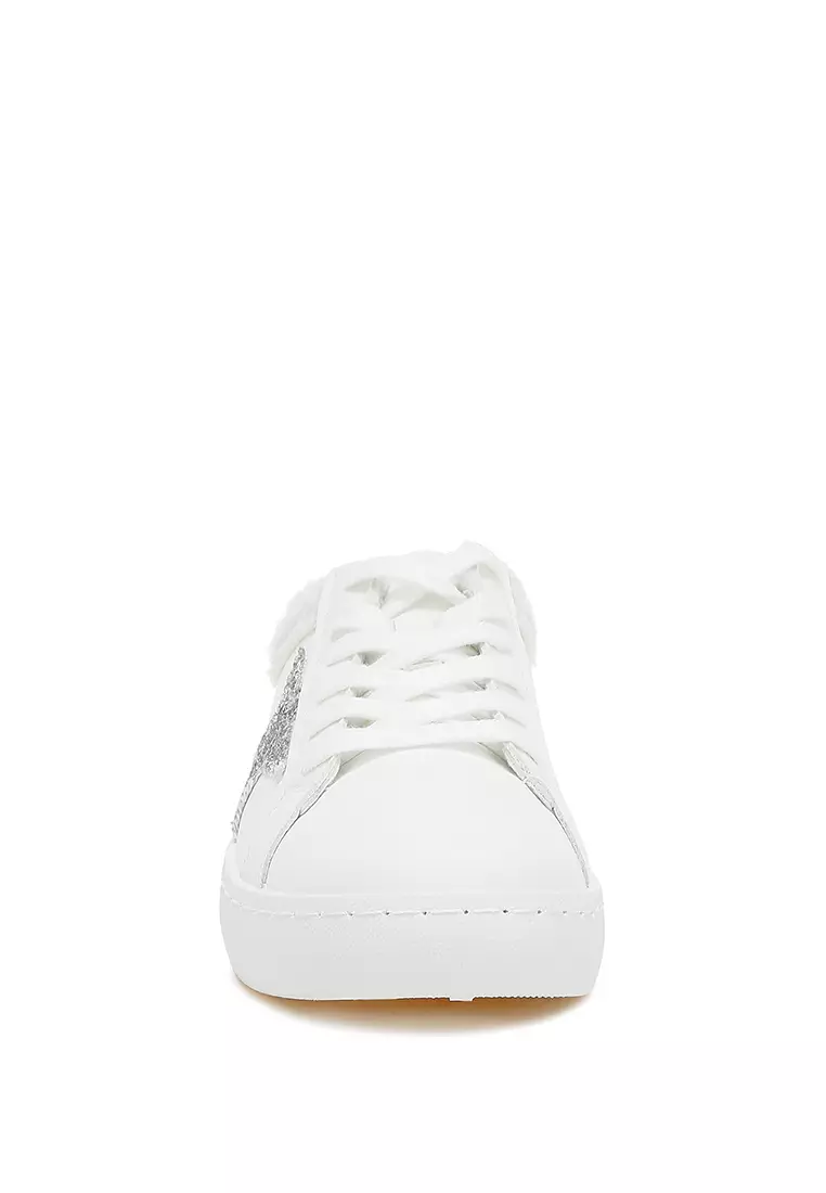 Sepatu Slip On Kerah Bulu Warna Putih