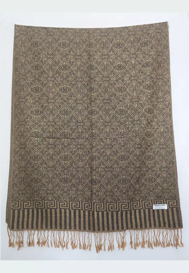 Aksesoris Wanita Reversible Viscose Floral Bateeqa Pattern Pashmina Shawl Syal Wanita Bronze