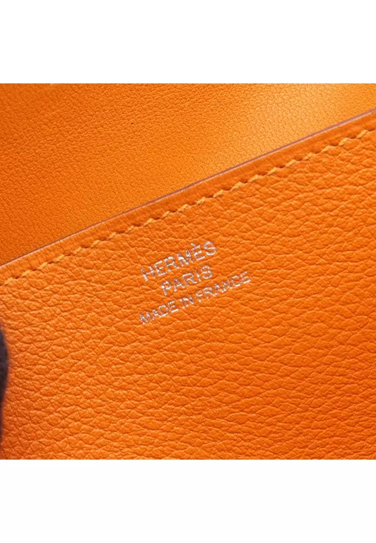 Pre-Loved Hermès dogon long Bi-fold Long Wallet Evercolor orange silver hardware D stamp