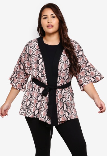 Plus Size Contrast Border Kimono