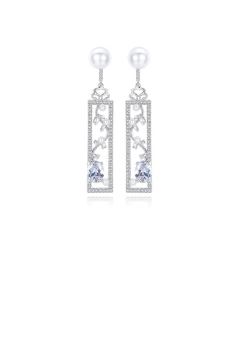 Glamorousky white Elegant and Fashion Geometric Leaf Rectangular Imitation Pearl Earrings with Cubic Zirconia 809F6AC607E358GS_1