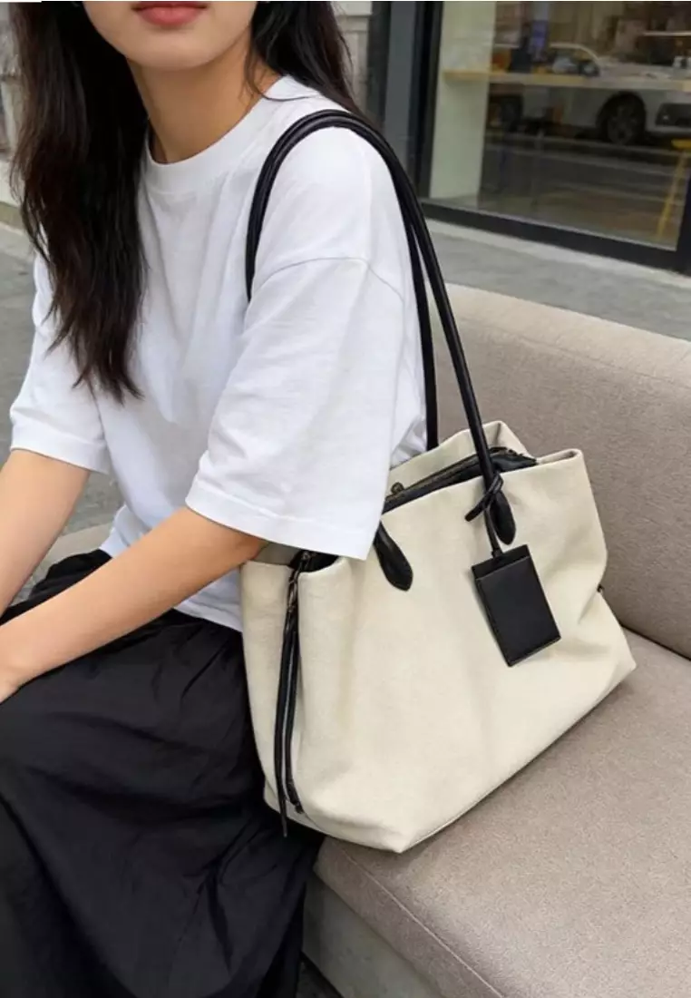 Retro Canvas Tote Bag Multi Pocket Shoulder Handbag CA26042829BK