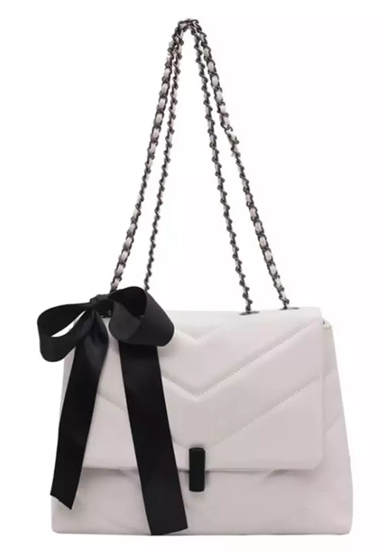 Vedlyn Ruby Tas selempang rantai pita - White