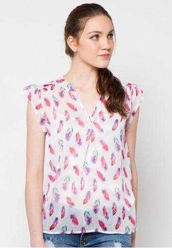 S/S Feather Allover Print Blouse