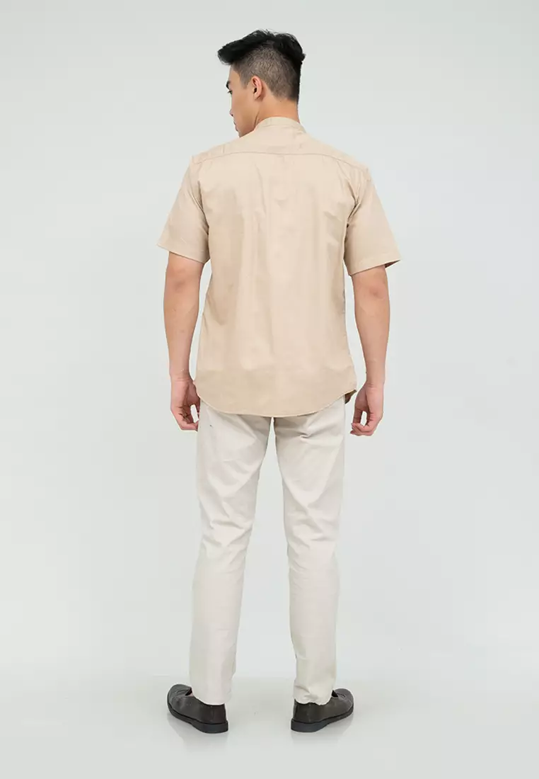 Houseofcuff Baju Koko Kemeja Lengan Pendek Pria Krim