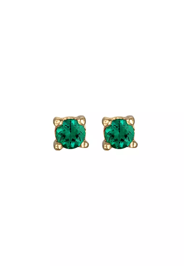 Earrings Synthetic Emerald Gold Plated