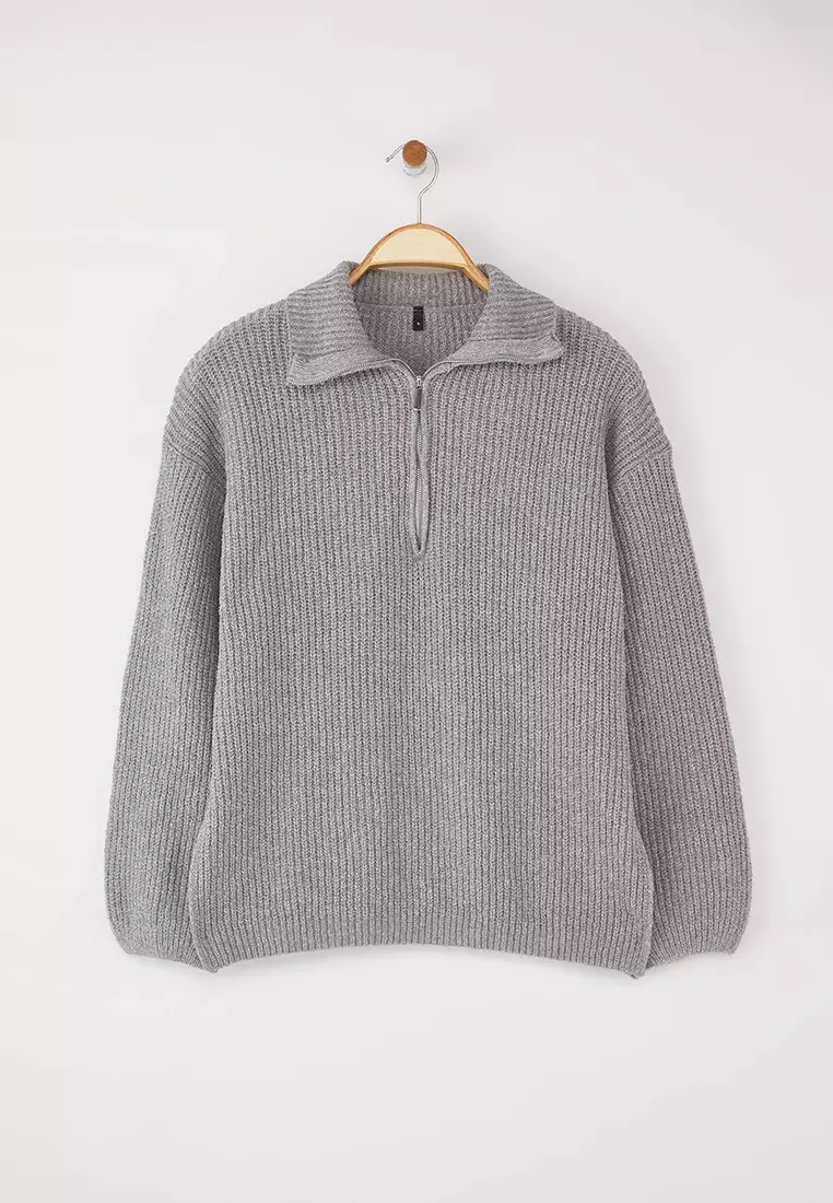 Gray More Sustainable Wide Fit Knitwear Sweater Twoaw24Kz01119